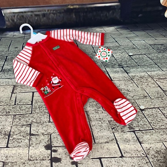 Little Me 1st Christmas Footed Velour One Piece - Picture 7 of 8
